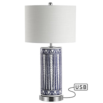 Sulka 27" Ceramic/Iron Contemporary USB Charging LED Table Lamp - JONATHAN Y
